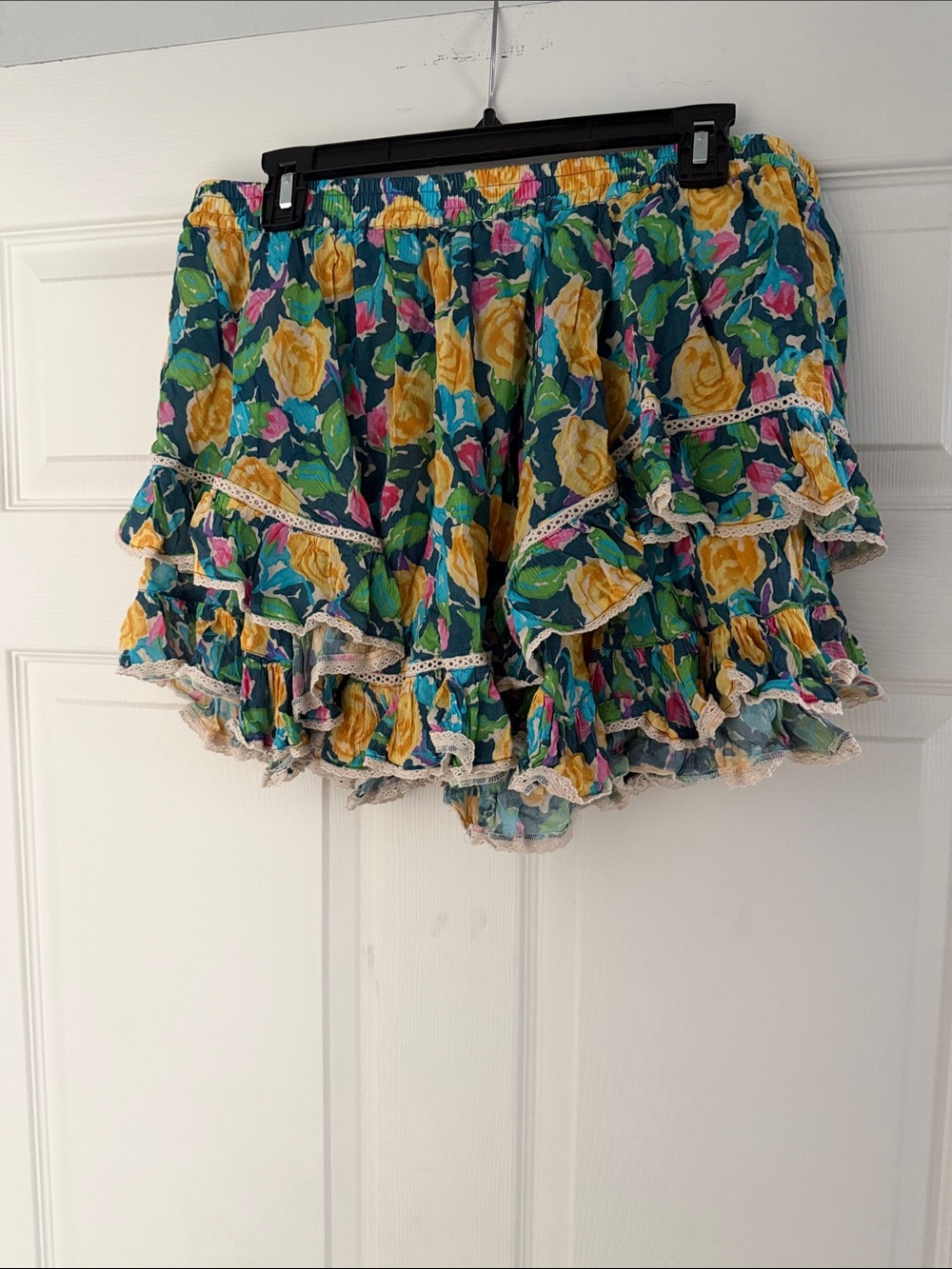 Spell Floral Ruffled Mini Skirt with Yellow Rose Print XXL